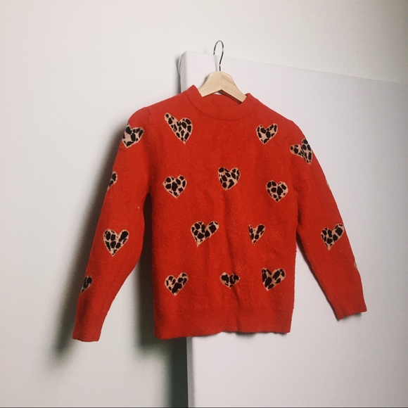 Vintage Red Leopard Print Heart Valentine Sweater - Picture 2 of 4